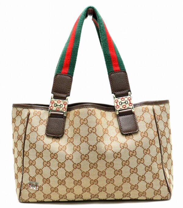 11901314 Gucci GG Sherry Line Tote Bag Leather Khaki Beige Brown