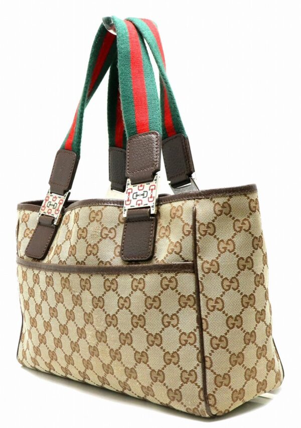 11901314 1 Gucci GG Sherry Line Tote Bag Leather Khaki Beige Brown