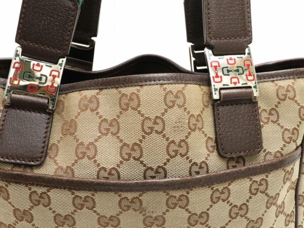 11901314 6 Gucci GG Sherry Line Tote Bag Leather Khaki Beige Brown