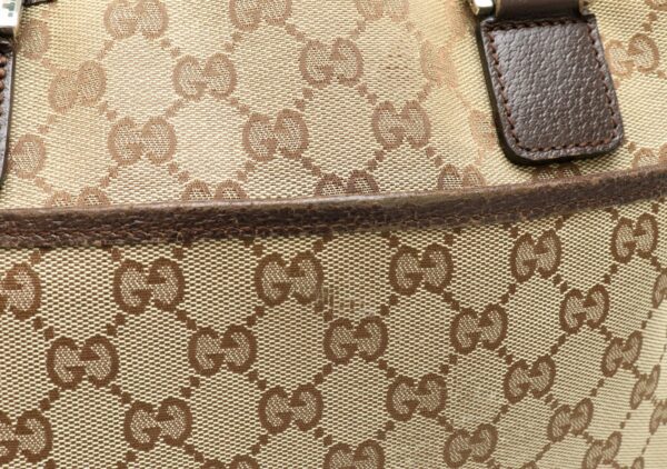 11901314 7 Gucci GG Sherry Line Tote Bag Leather Khaki Beige Brown