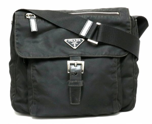 11901932 Prada Shoulder Bag Diagonal Nylon Leather Nero Black