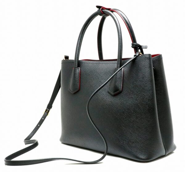 11902006 1 Prada Double 2WAY Shoulder Bag Saffiano Calf Nero Red