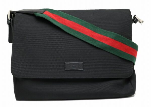 11902055 Gucci Sherry Line Messenger Bag Nylon Leather Black