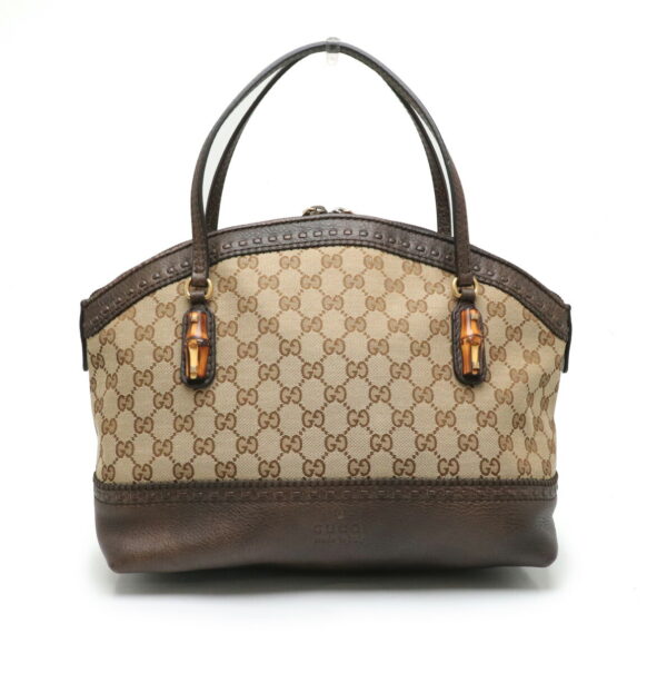 11910932 Gucci GG Laidback Crafty Leather Bamboo Tote Khaki Brown