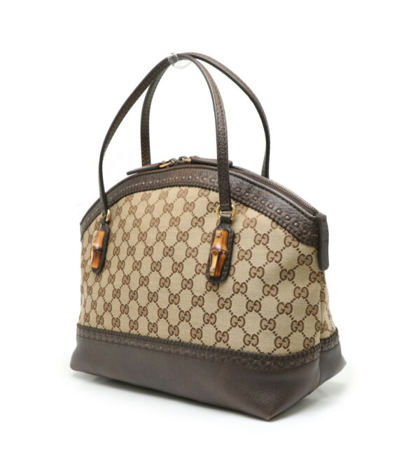 11910932 1 Gucci GG Laidback Crafty Leather Bamboo Tote Khaki Brown