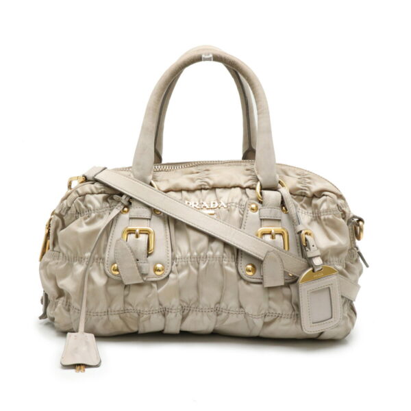 11910961 Prada 2WAY Bag Nylon Leather Pomice Beige