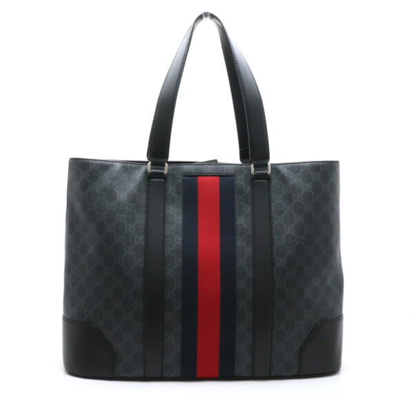 11910990 Gucci GG Supreme Sherry Tote Bag Leather Black Navy Red