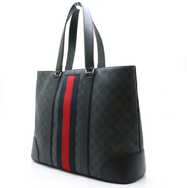 11910990 1 Gucci GG Supreme Sherry Tote Bag Leather Black Navy Red