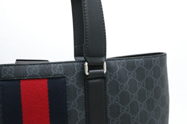 11910990 6 Gucci GG Supreme Sherry Tote Bag Leather Black Navy Red