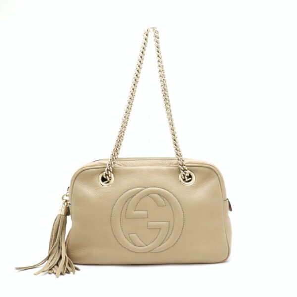 11911033 Gucci Soho Leather Chain Shoulder Bag Beige