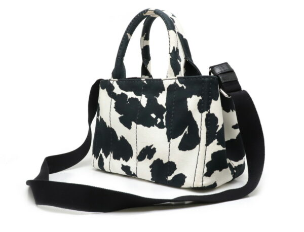 11911044 1 Prada Canapa Tote Bag 2WAY Cow Canvas Black White