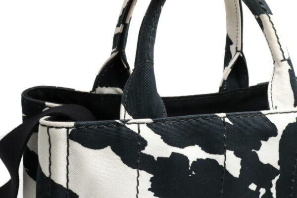 11911044 6 Prada Canapa Tote Bag 2WAY Cow Canvas Black White