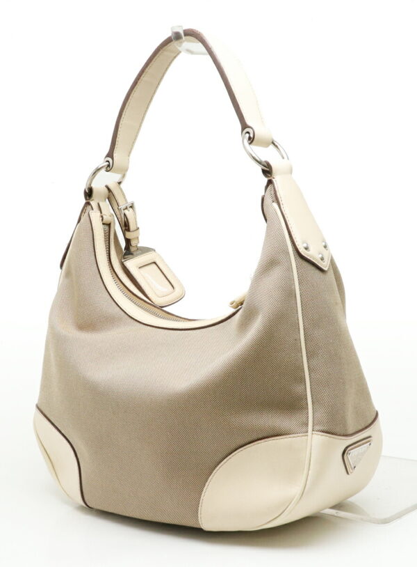 11911048 1 Prada Jacquard Shoulder Bag Canvas Leather Khaki Beige