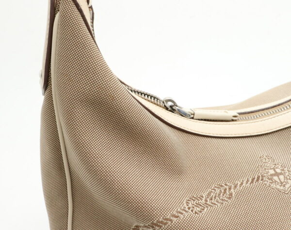 11911048 6 Prada Logo Jacquard Shoulder Bag Leather Khaki Beige