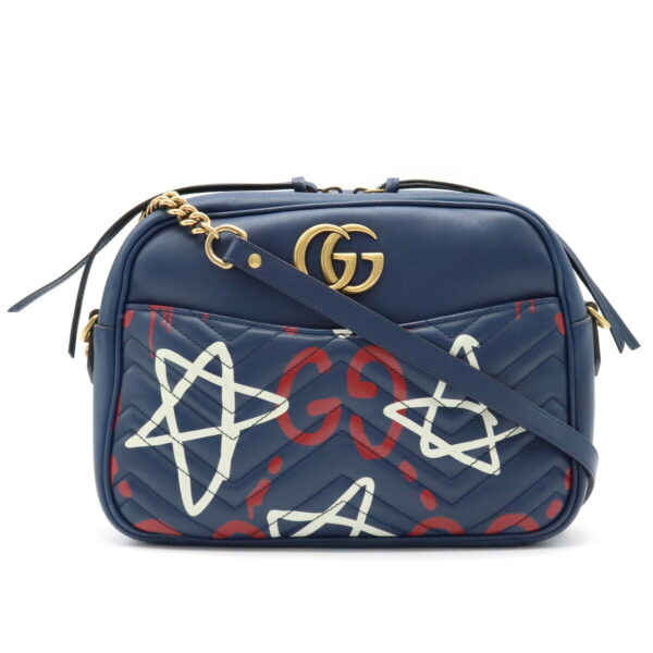 11920534 Gucci GG Marmont Ghost Print Chain Bag Leather Navy