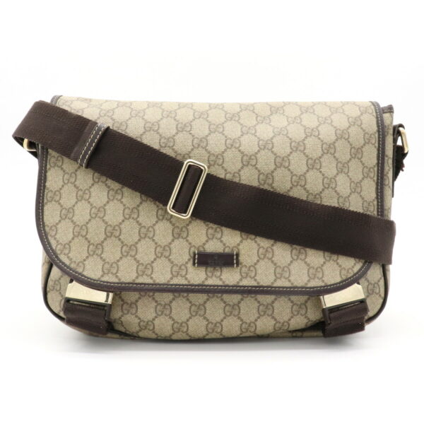 11920562 Gucci GG Supreme Crossbody Bag Leather Khaki Beige Brown