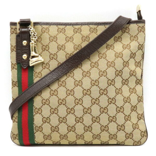 11930981 Gucci GG Sherry Line Crossbody Charm Leather Khaki Beige