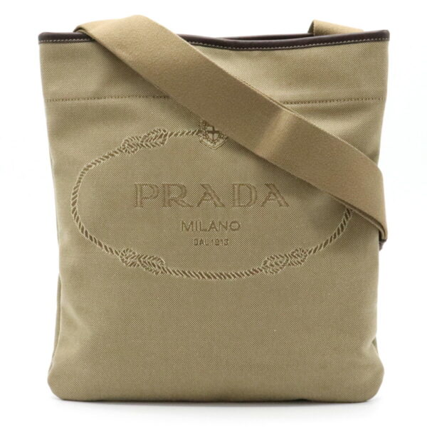 11931093 Prada Logo Jacquard Crossbody Bag Leather Khaki Brown