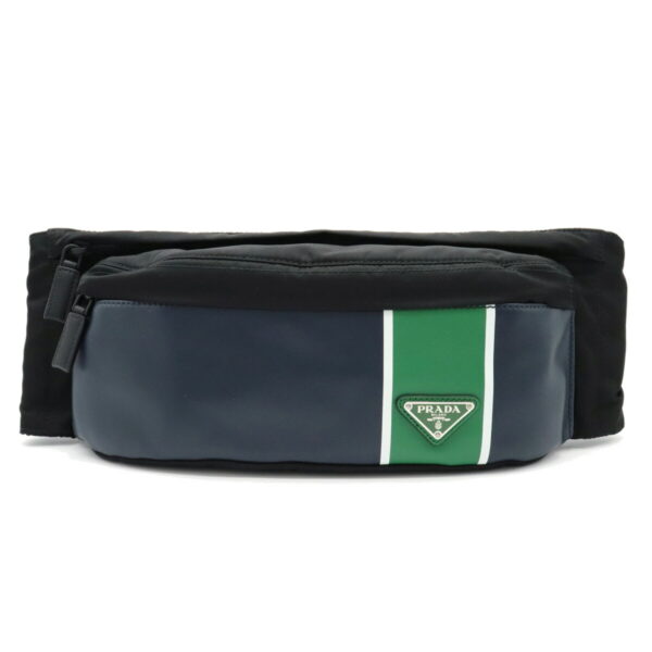 11931098 Prada Waist Pouch Nylon Leather Nero Baltico Navy