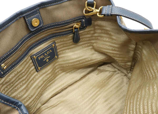 11931099 7 Prada Logo Jacquard Handbag 2WAY Leather Khaki Blue