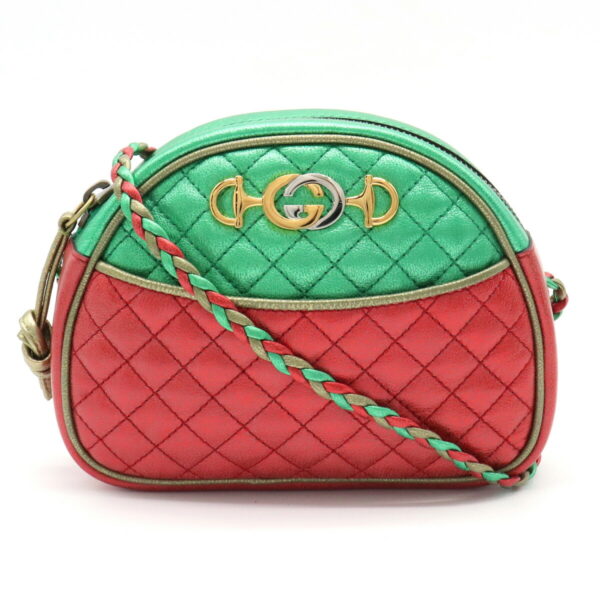 11931298 Gucci Shoulder Bag Quilted Leather Red Green