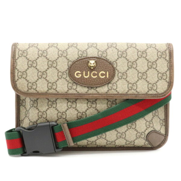 11931471 Gucci GG Supreme Cat Head Body Waist Bag Leather Khaki Beige