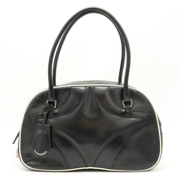 11931526 Prada Mini Bag Tote Leather Black White