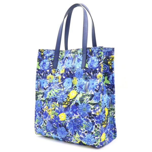 11931578 1 Prada Tote Bag Floral Pattern Nylon Leather Blue Yellow