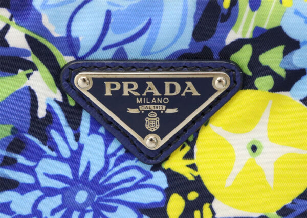 11931578 6 Prada Tote Bag Floral Pattern Nylon Leather Blue Yellow