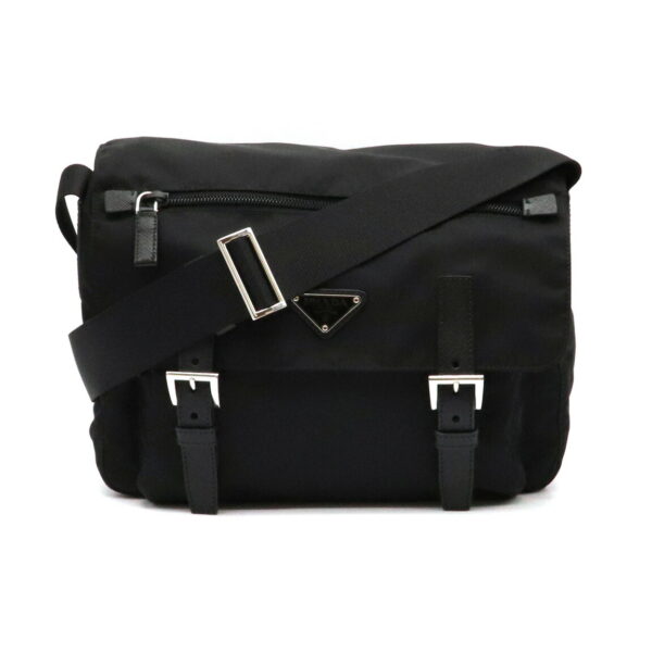 11940669 Prada Messenger Bag Nylon Leather Nero Silver