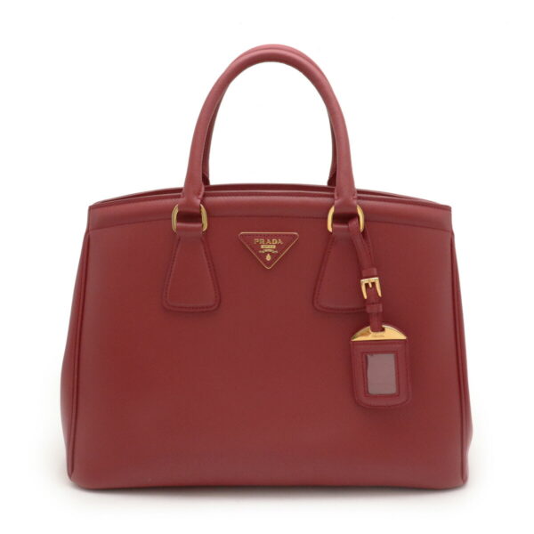 11950279 Prada Saffiano Handbag Embossed Leather Fuoco Red