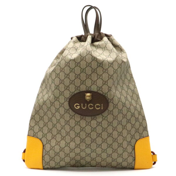 11950306 Gucci GG Supreme Cat Head Drawstring Backpack Beige Brown