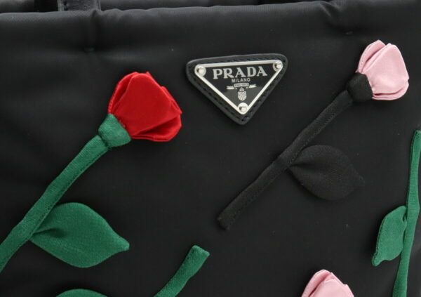 11960067 7 Prada 2WAY Shoulder Bag Flower Applique Nylon Satin Nero Black