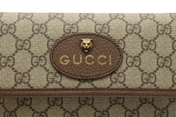 11970174 8 Gucci GG Supreme Metal Cat Head Body Bag Waist Bag Leather Khaki Beige