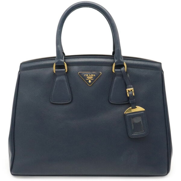 11980426 Prada Saffiano Handbag Embossed Leather Blue Blue