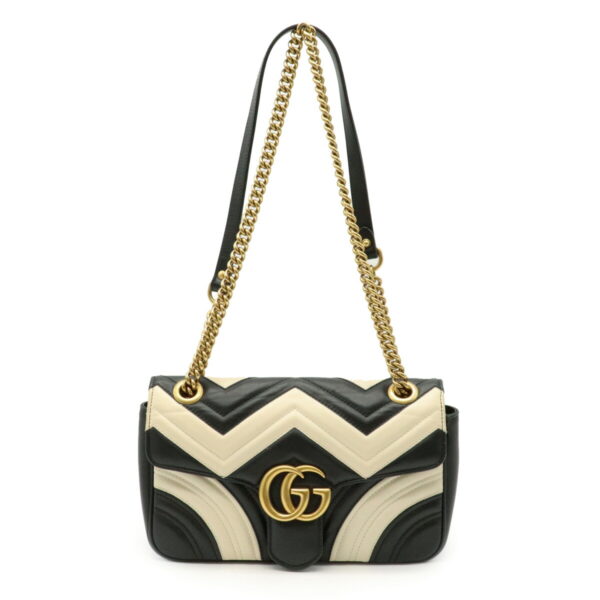 11980653 Gucci GG Marmont Chain Shoulder Bag Quilted Leather Black White