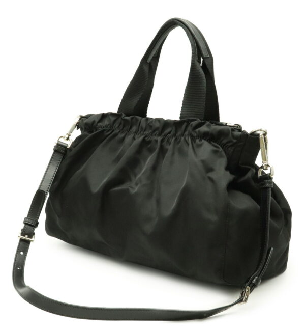 11990204 1 Prada Gathered 2WAY Shoulder Bag Nylon Leather Nero Hardware