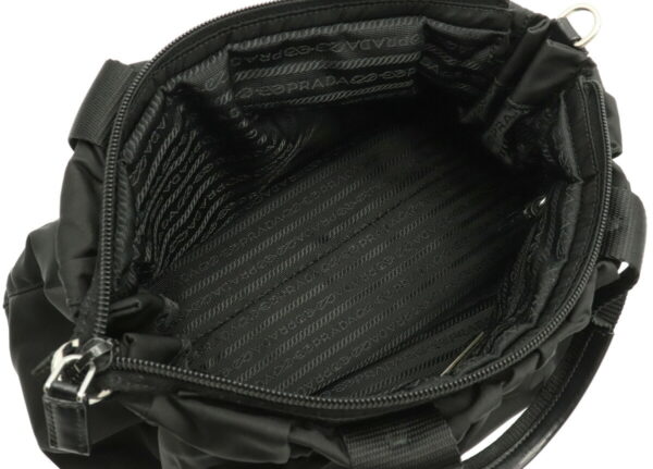 11990204 4 Prada Gathered 2WAY Shoulder Bag Nylon Leather Nero Hardware