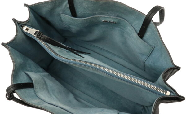 11990829 4 Prada Etiquette Tote Bag Leather Black Light Blue