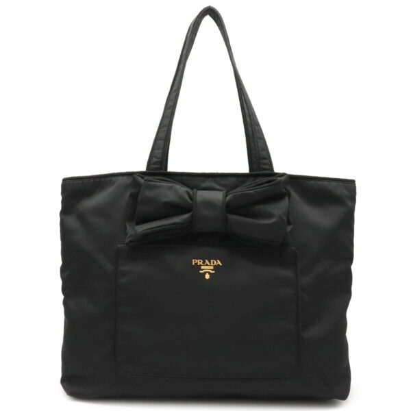 11990924 Prada Ribbon Tote Bag Nylon Nero Black