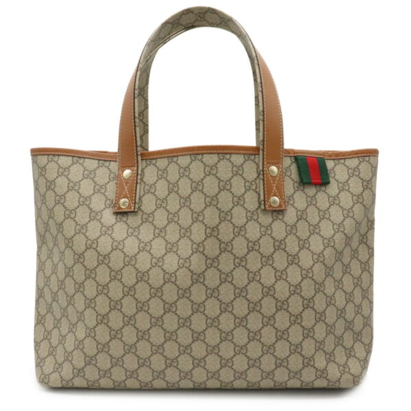 12000292 Gucci GG Supreme Sherry Line Tote Bag Leather Beige Brown