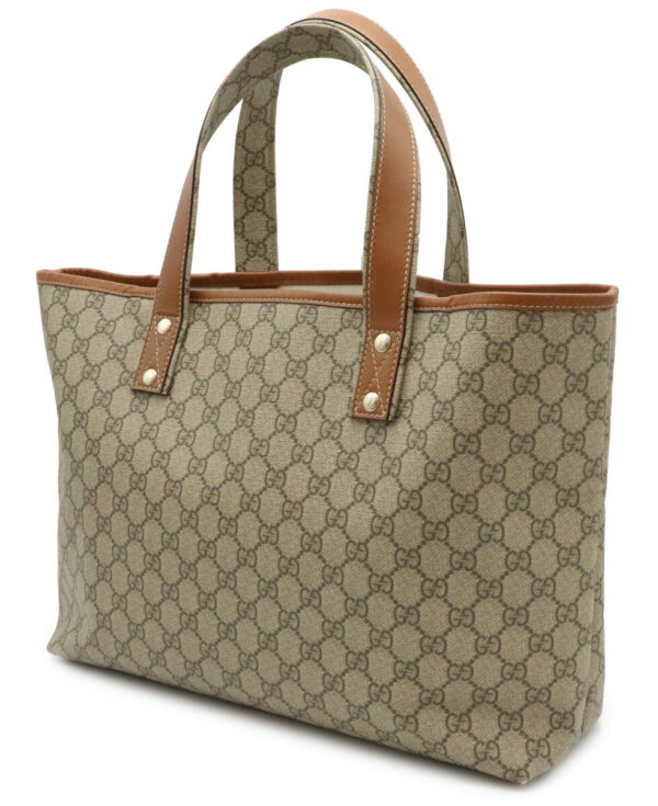 12000292 1 Gucci GG Supreme Sherry Line Tote Bag Leather Beige Brown