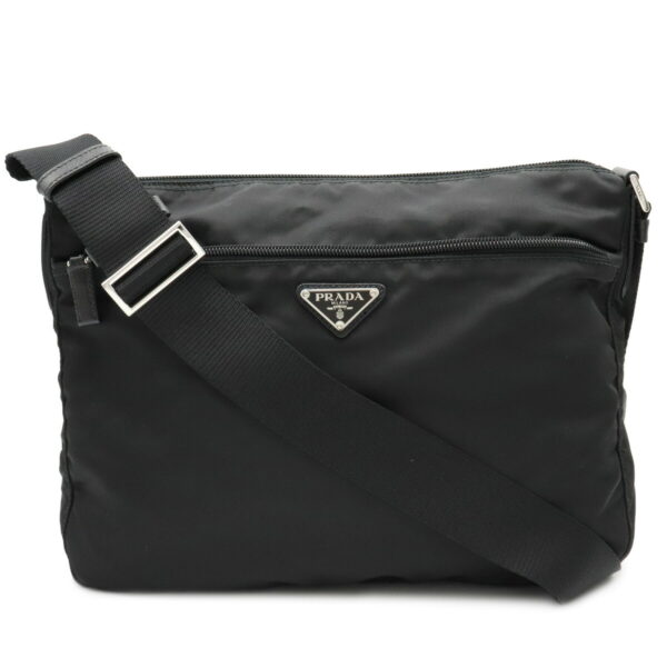 12000362 Prada Diagonal Nylon Leather Shoulder Bag Nero Black