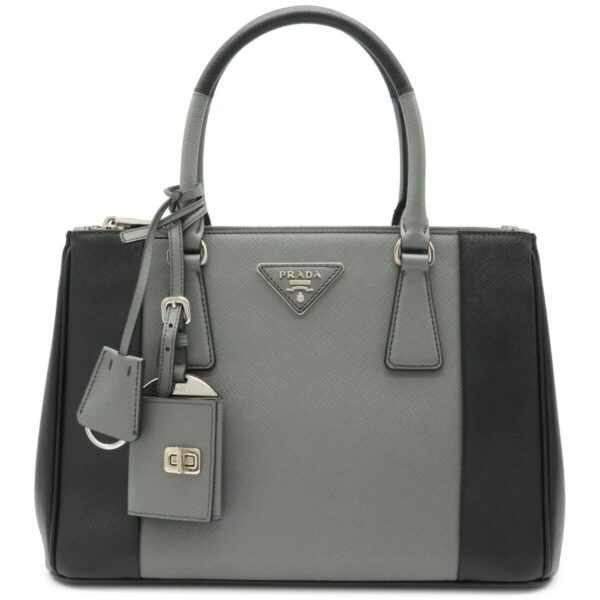 12000423 Prada Galleria Bicolor Saffiano Leather Handbag Nero Gray