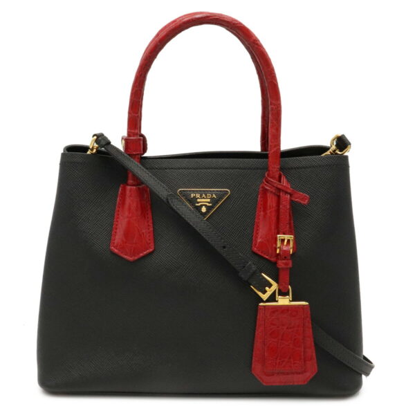 12000774 Prada Saffiano Embossed Leather Shoulder Bag Nero Red