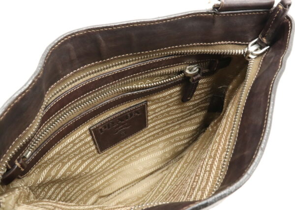 12000928 4 Prada Jacquard Canvas Leather Crossbody Bag Khaki Brown