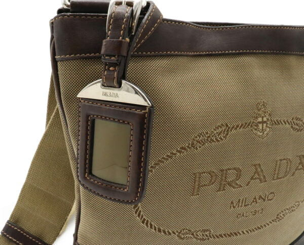 12000928 8 Prada Jacquard Canvas Leather Crossbody Bag Khaki Brown