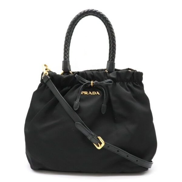 12010083 Prada 2WAY Ribbon Nylon Leather Shoulder Bag Nero Black