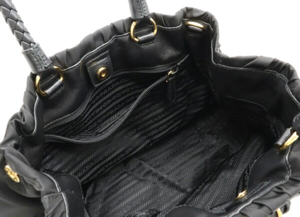 12010083 4 Prada 2WAY Ribbon Nylon Leather Shoulder Bag Nero Black