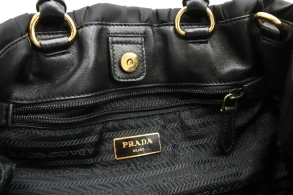 12010083 5 Prada 2WAY Ribbon Nylon Leather Shoulder Bag Nero Black